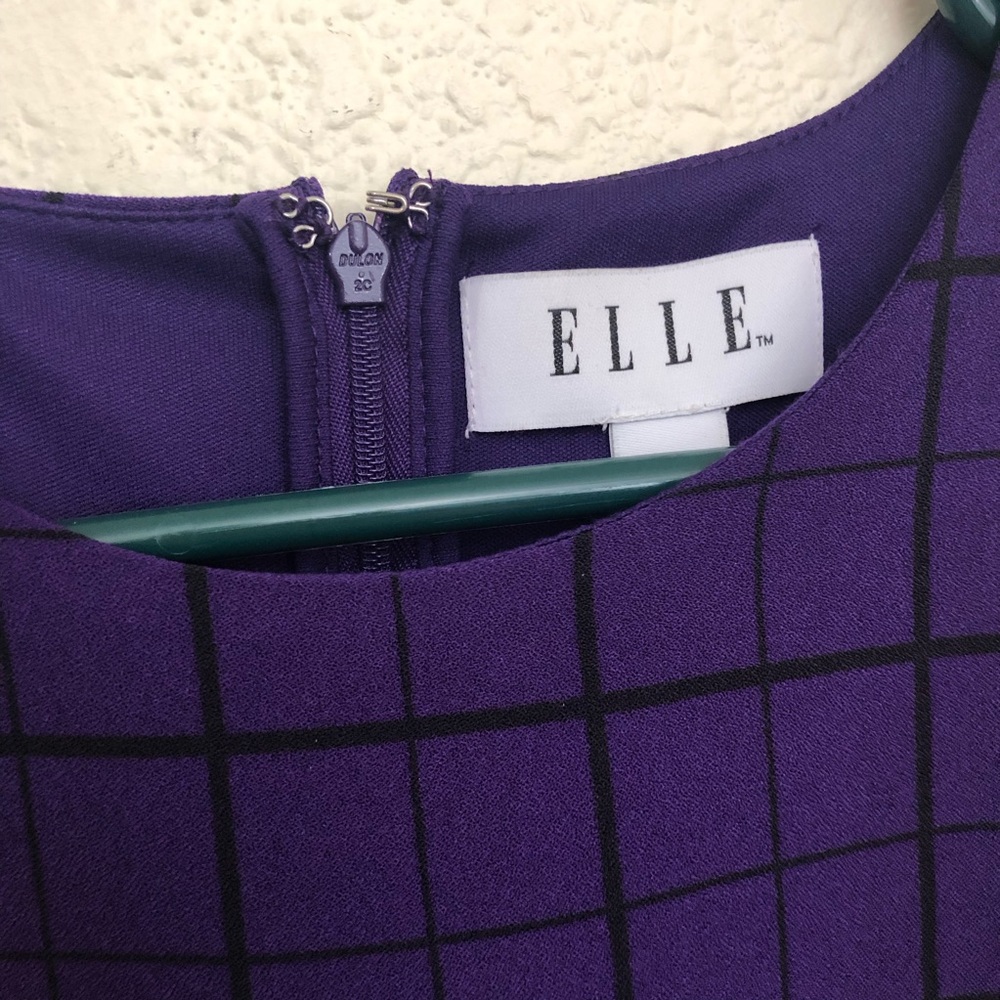 ELLE Womens Medium Sleeveless Peplum Asymmetrical Top Blouse Purple Checkers NWT - Picture 9 of 16